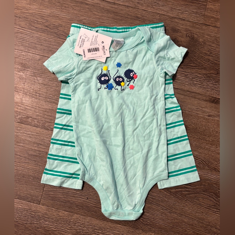 Baby 12M, Boxlunch New with tags Studio ghibli soots Onesie + pant set.